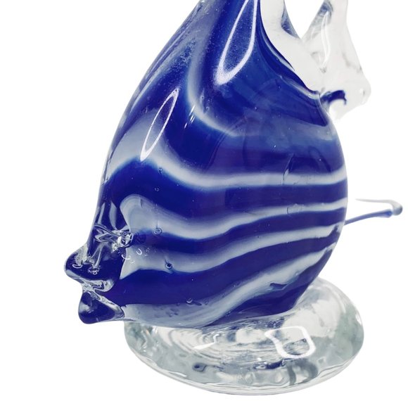 Vintage Hand Blown Art Glass Figurine Angelfish Figurine Cobalt Blue Striped - Picture 10 of 10